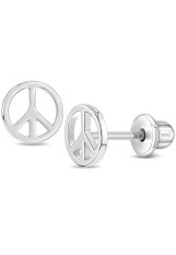 nice silver retro peace sign silver baby earrings